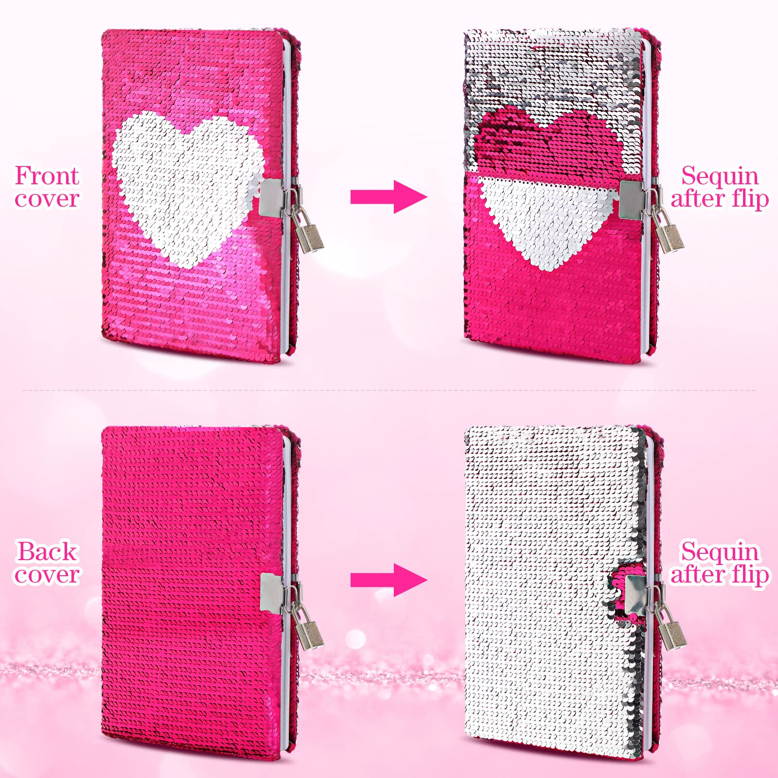 Amazon.com: Spakon A5 Reversible Sequin Journal with Lock Key 6 in